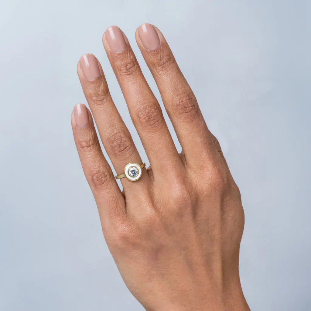 Senna Diamond Halo Ring with White Enamel