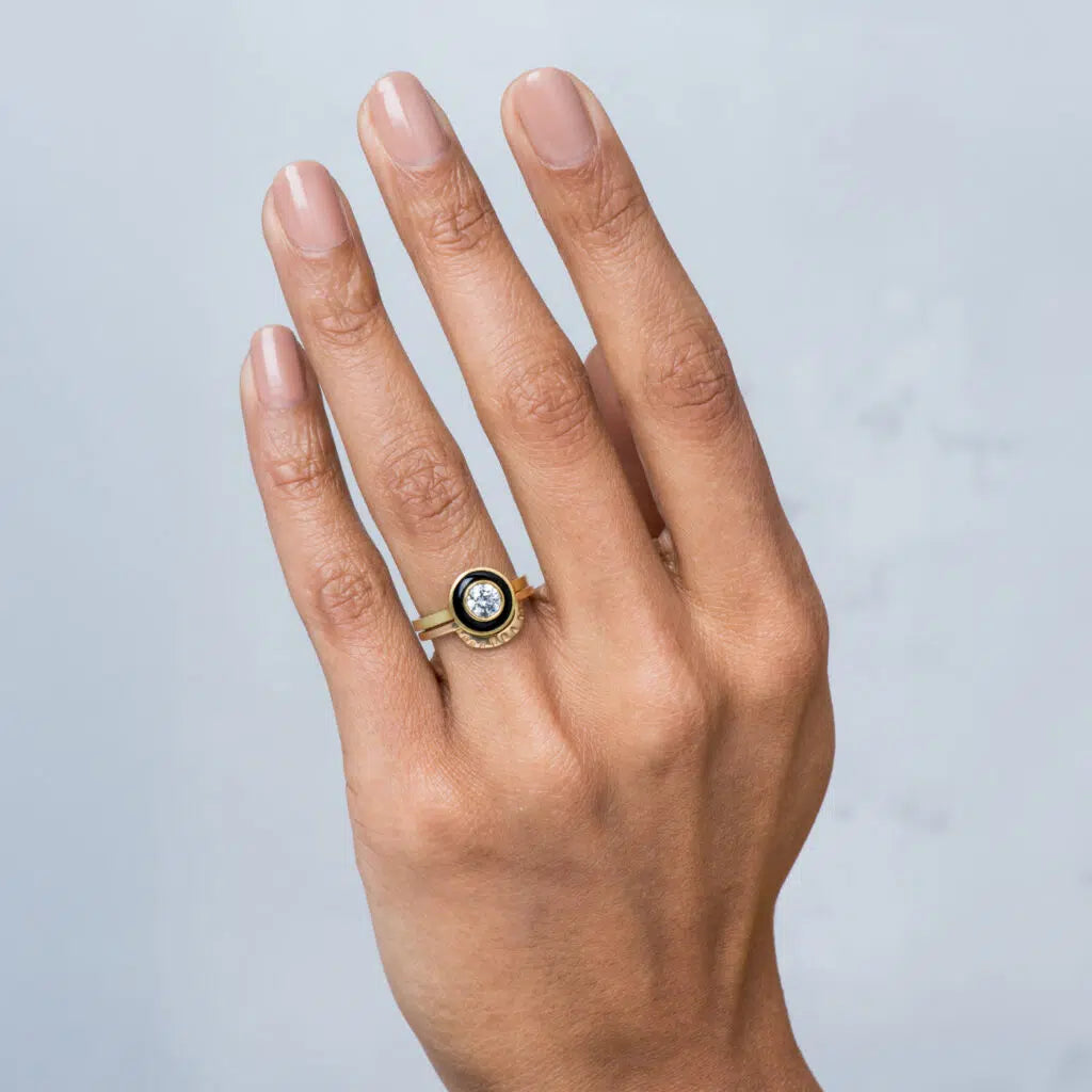 Senna Diamond Halo Ring with White Enamel