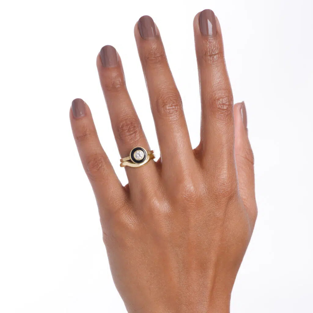 Senna Diamond Halo Ring with White Enamel