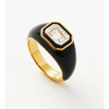 Emerald Cut Lab Grown Diamond Black Enamel Ring in Yellow Gold, Modern Bezel Set Statement Cocktail Ring