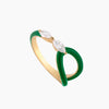 Emerald Green Enamel Ring with Marquise Diamond
