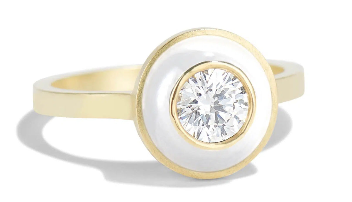 Senna Diamond Halo Ring with White Enamel